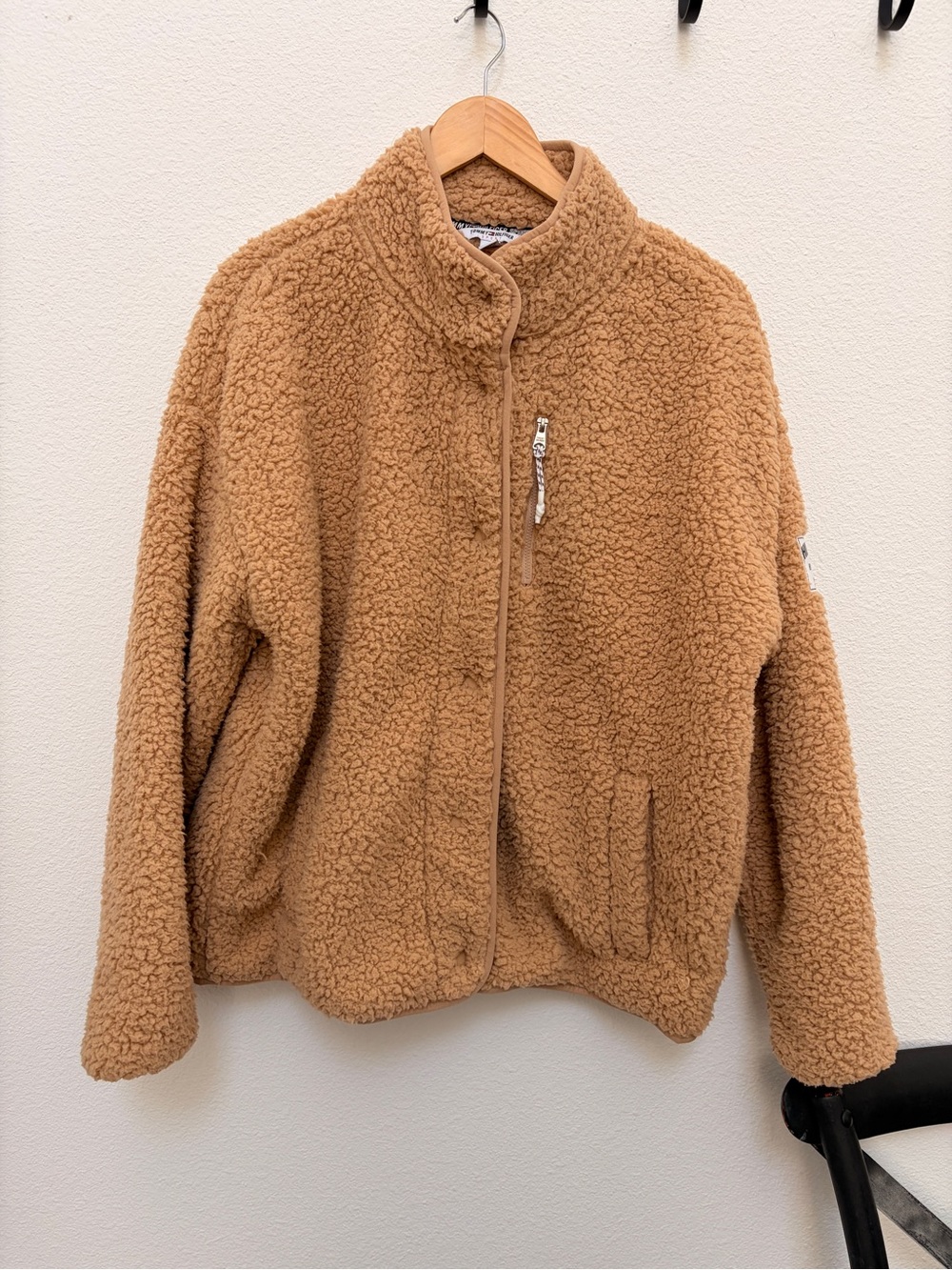 Tommy Hilfiger Sport Mens Sherpa Fleece Jacket Mock Neck Teddy Tan XL